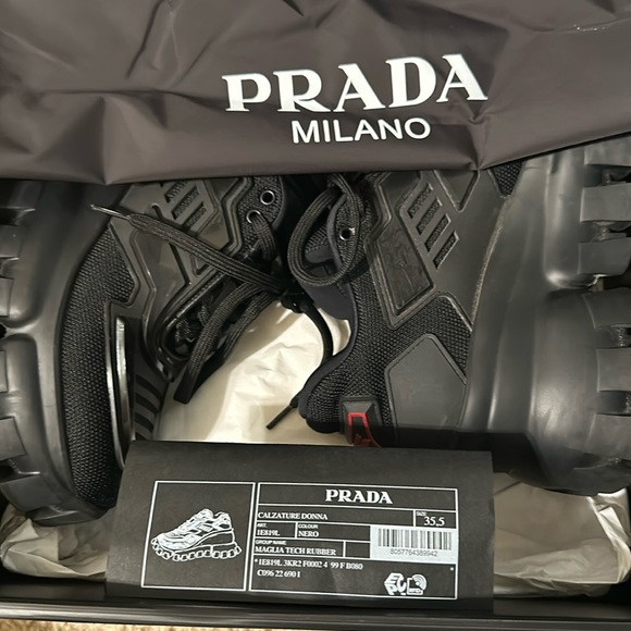 Prada Calzature Donna Nero maglia tech rubber wedge sneakers, Sz 35.5 - Picture 10 of 16